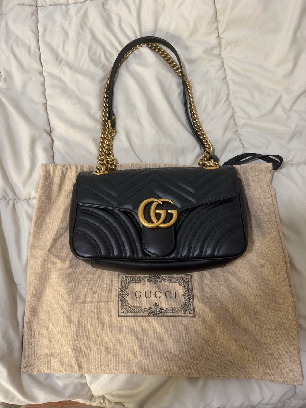 Gucci Black Quilted Leather Shoulder Bag with Gold GG Hardware - Picture 2 of 8